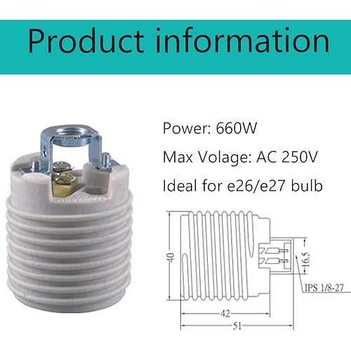 Miniatura 4 de TWDRTDD - Enchufe roscado de porcelana sin llave con Hickey, base mediana E26 roscado de porcelana sin llave, soportes (IPS 18-27)