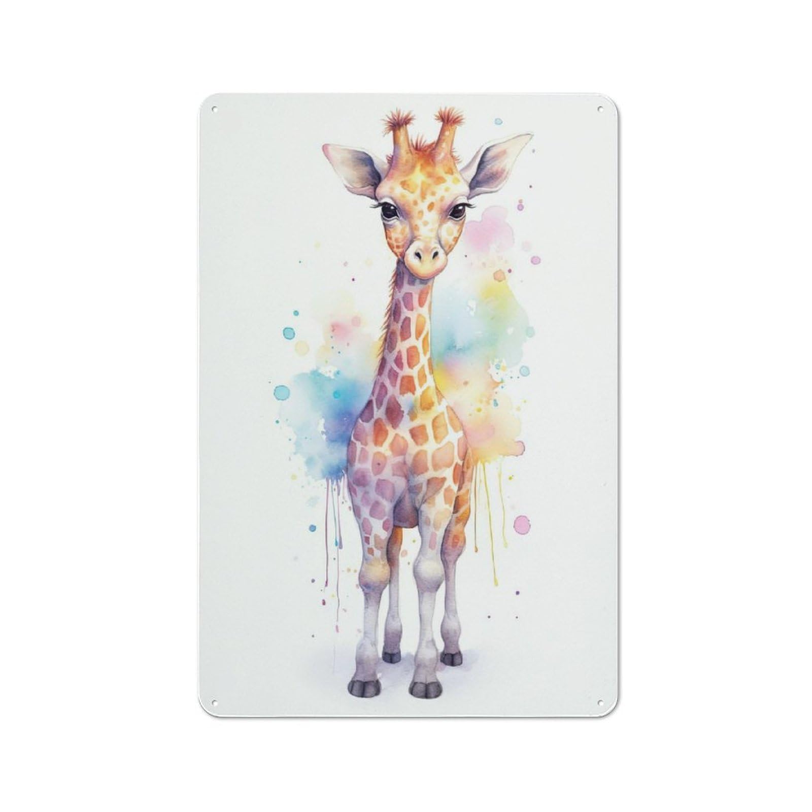 Junmoney Style-7 Watercolor Baby Giraffe Modern Retro Metal Wall Decor 30X20cm, Metal Wall Sign For Loft, Studio, Office Or Creative Room
