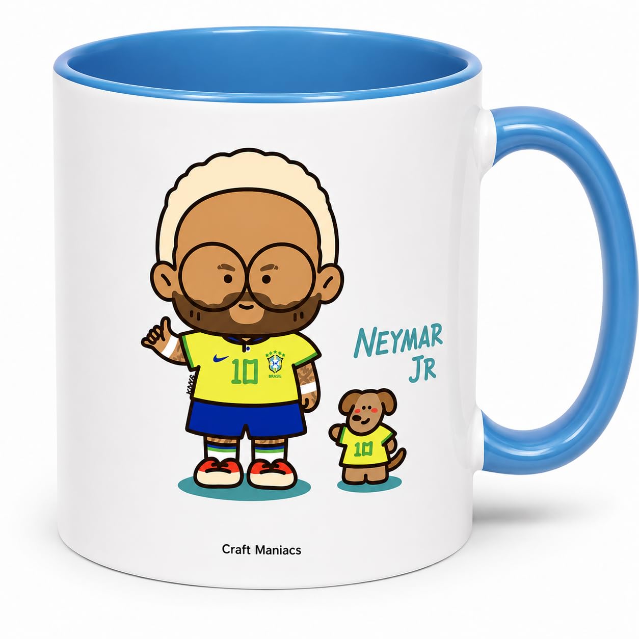 CRAFT MANIACS Neymar Jr Cartoon Blue Rim Ceramic Coffee Mug for Football Lovers-image-20