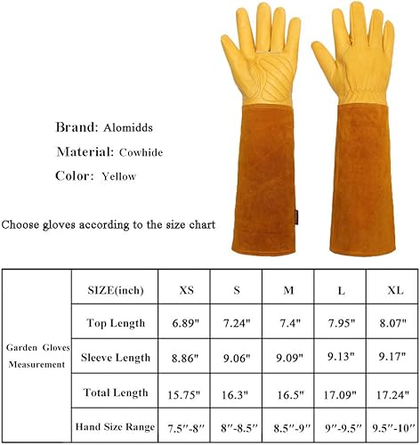 Miniatura 4 de Alomidds Guantes de jardinería para mujereshombres, poda de rosas, espinas y cortes, codo largo, guantes de jardinería de cuero de vaca duraderos