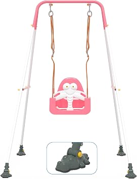Toddler Swing, 3-in-1 Baby Swing Sets with Anti-Slip Base Feet & Safety Belt, Indoor/Outdoor Baby Seat with Metal Stand for Backyard, Easy to Assemble, Pink-White