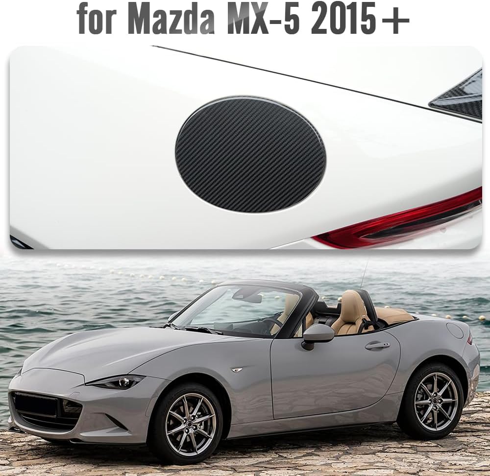 Dry Carbon Fiber Gas Tank Cover Trim for Mazda MX-5 Miata ND ST RF Sport Club Grand Touring 2015 2016 2017 2018 2019 2020 2021 2022 2023 2024 2025 Fuel Lid Panel (Glossy Carbon Fiber)