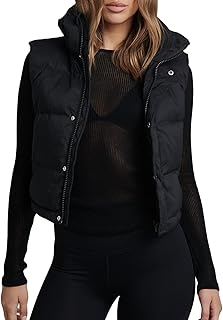 Kukeyiee Women's Padded Vest Lightweight Cropped Puffer Vest Quilted Padded Zip Up Sleeveless Jacket
