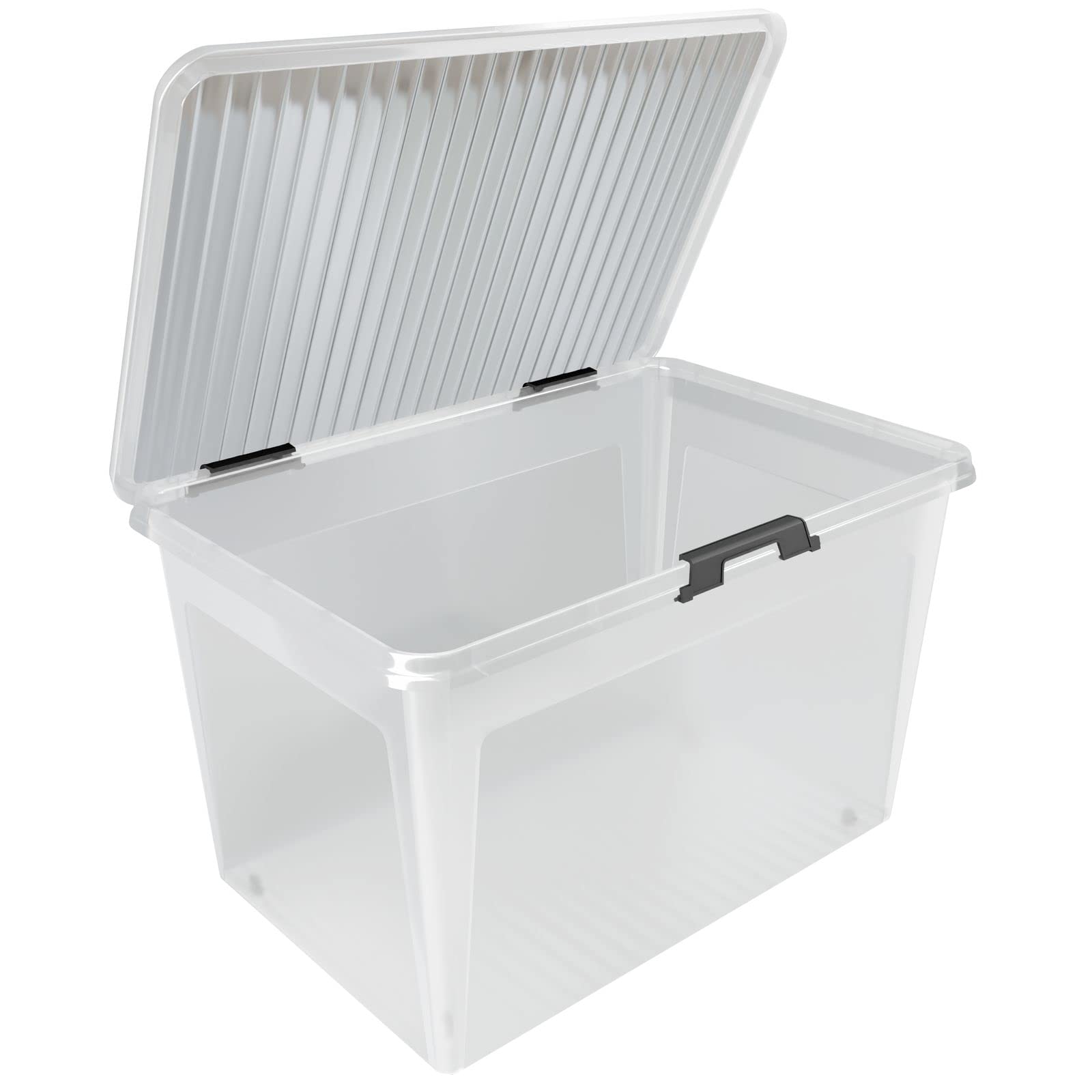 Deuba® 2X Cajas de Almacenamiento 60L Tapa Clips de Cierre Transparentes Almacenaje Juguetes Ruedas Apilable