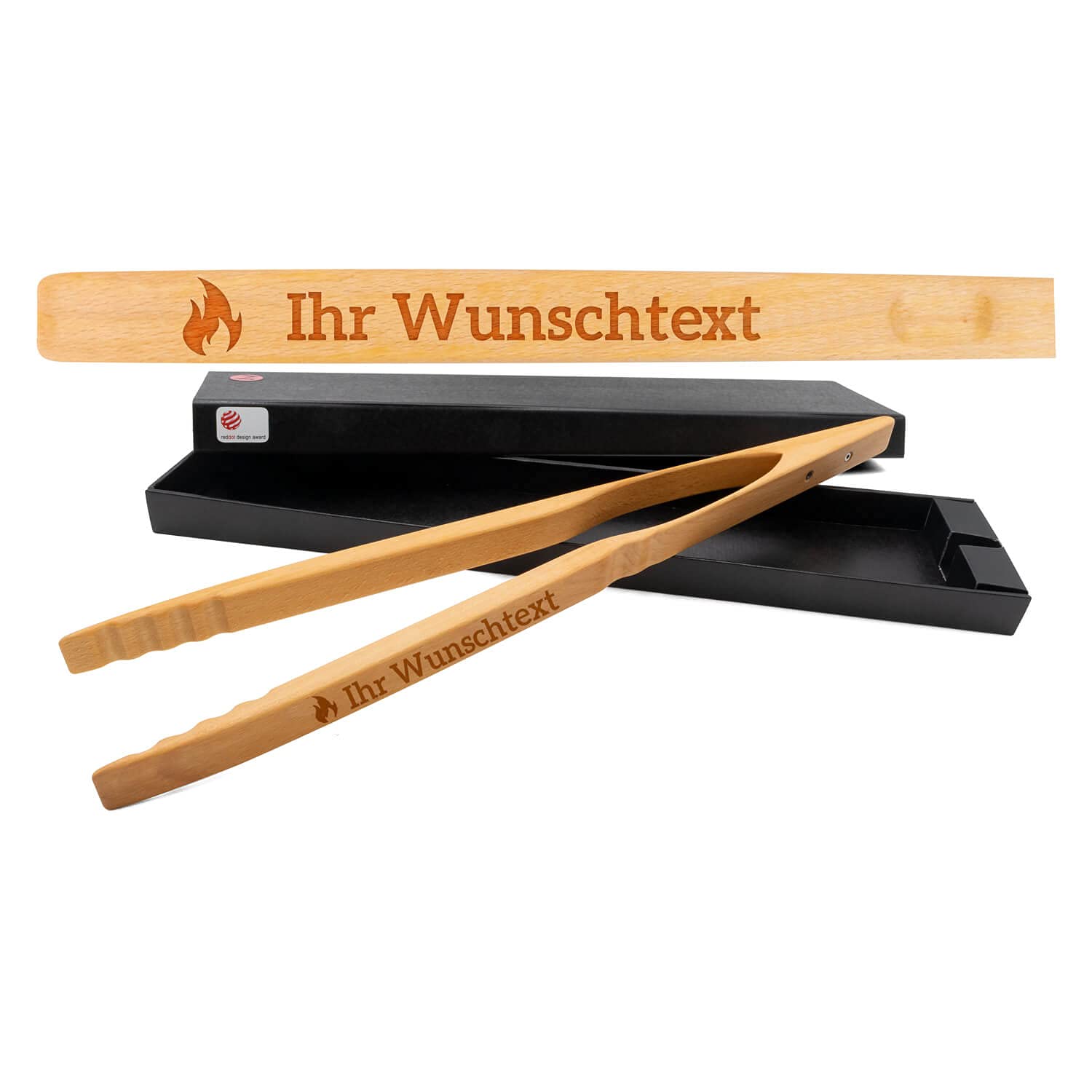 Zetzsche Grillzange 60 cm XXL mit Namen oder Wunschtext graviert inkl. Geschenkverpackung, Design Holzzange Greta, Buchenholz, perfekt zum Grillen, Raclette oder Küche
