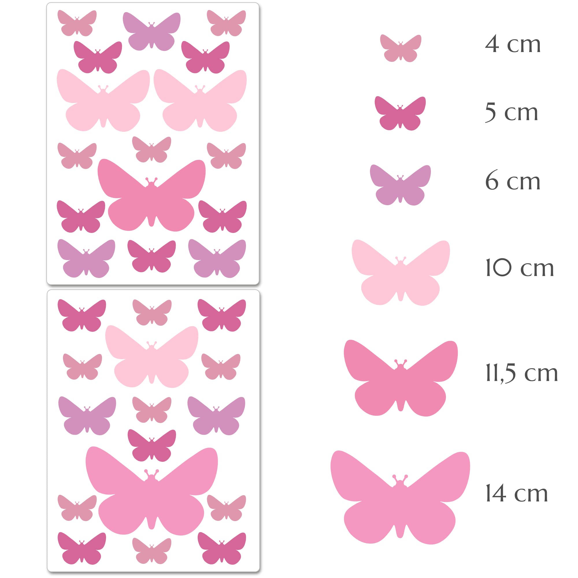 PREMYO Set 32 Adesivi Murali Farfalla - Wall Stickers Muro Cameretta - Decorazione Parete Camera da Letto Rosa