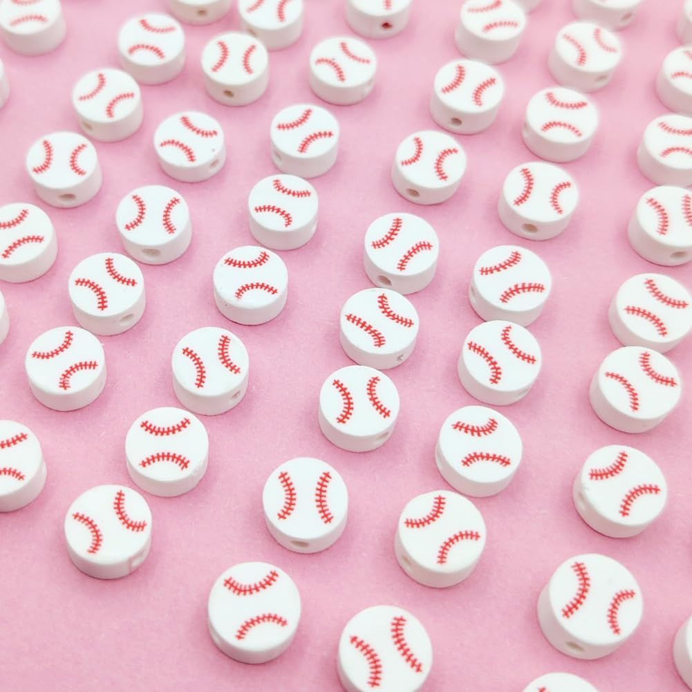 200 Pcs Baseball Polymer Clay Beads for Bracelet Necklace Earring Jewelry Making (Baseball) - Image 4