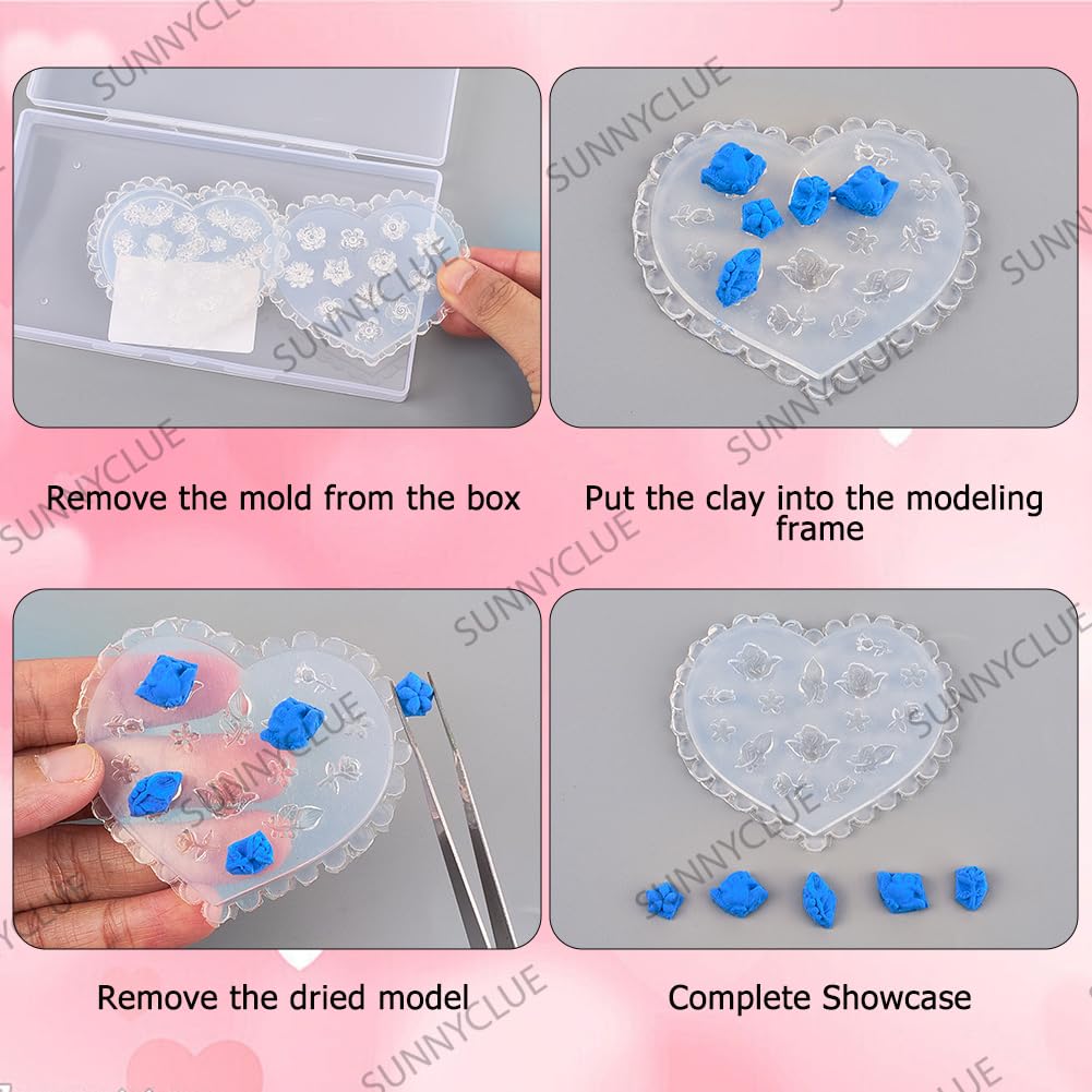 SUNNYCLUE 1 Box 4Pcs 4 Styles Flower Earring molds Floral Clay moldss Clear Silicone Love Heart Shaped Carved Fondant Miniature Cutter Tool Set for Jewellery Making Earrings Nail Art DIY Craft - Image 4