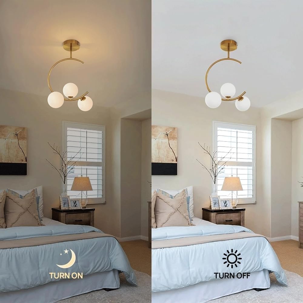 Lampa sufitowa do przedpokoju z 3 światłami, złoty metalowy żyrandol z białym szklanym kloszem kulkowym G9, nowoczesne i minimalistyczne lampy wiszące do sypialni