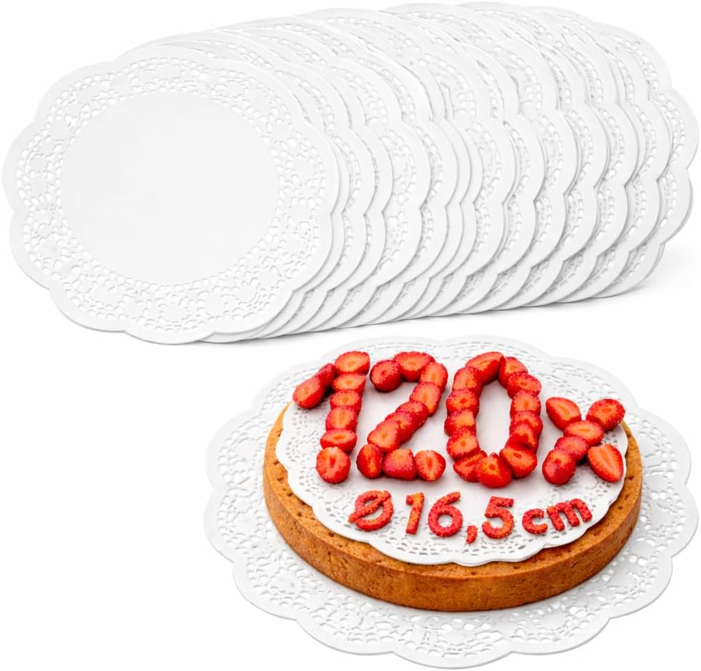 com-four 120 x Cake Mats Cake Doilies as Base for Decorating and Serving Paper Cake Plates Small Drink Coasters 120 Pieces Diameter 16.5 cm