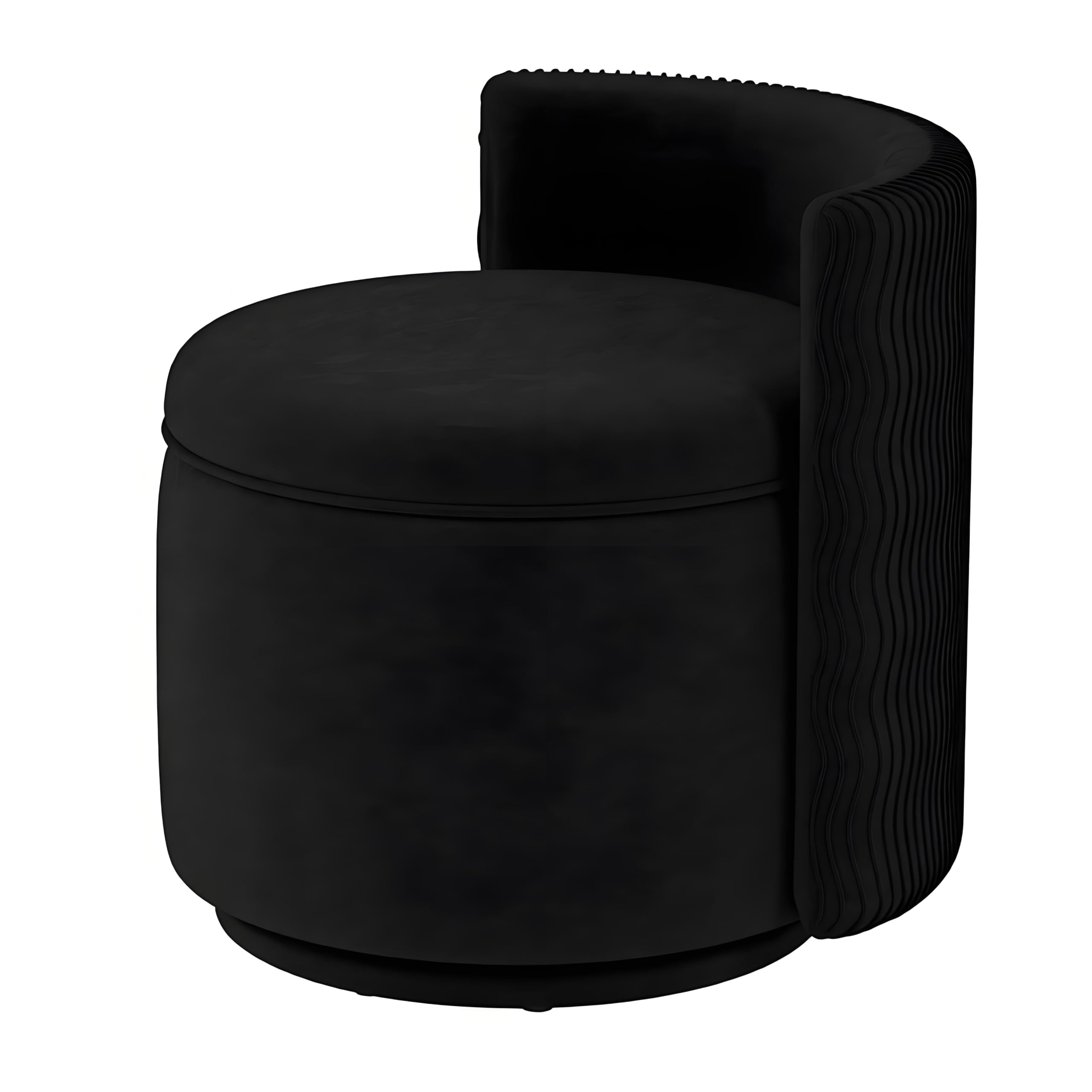 allamazing 360° swivel accent chair with storage, vanity stool with back, velvet storage ottoman, upholstered round barrel vanity chair for living room, makeup room, bedroom (black)