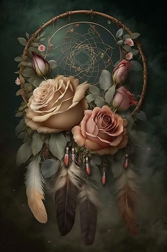 Rompecabezas para adultos de 1000 piezas para atrapasueños, rompecabezas de madera con plumas de rosas vintage, adecuado para actividades familiares