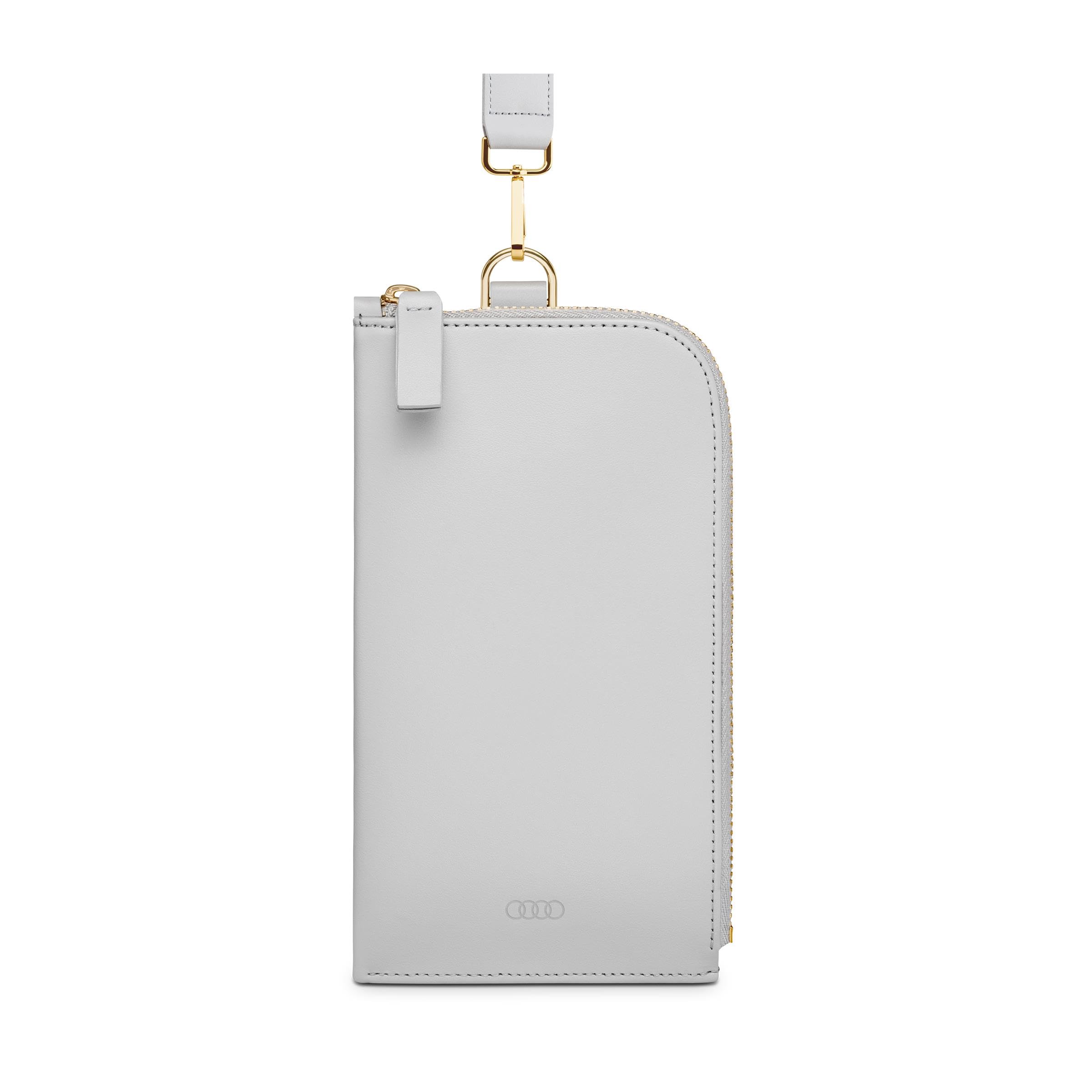 Audi Etui na Smartfon ze Skóry, Kompatybilne z iPhone 14/Samsung Galaxy S22/S23, Skóra Bydlęca, Szary/Jasne Złoto, 3152400300, z Ochroną RFID