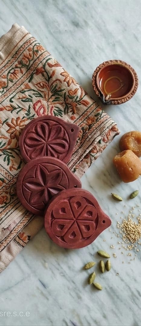 Buy Thekua Sancha Wooden Mold Set, Traditional Indian Cookie Press