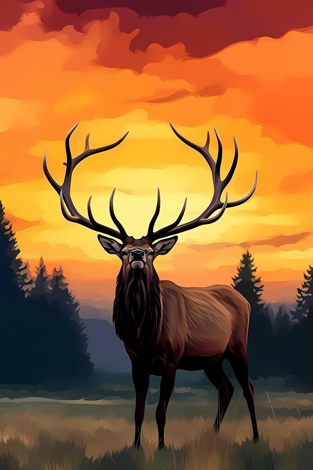 JOEAUEN 5D Art Red Deer at Sunset Diamond Painting Kits for Adults & Kids DIY Deer Diamond Art Kits for Beginner Full Drill Deer Diamonds Painting Gem Art for Gift Wall Decor 16x20 inch