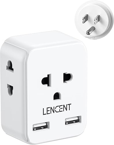 LENCENT Adaptador de enchufe de la UE a EE. UU., Adaptador de salida europeo a EE. UU. con 2 USB, salida de Europa a estadounidense, extensor de