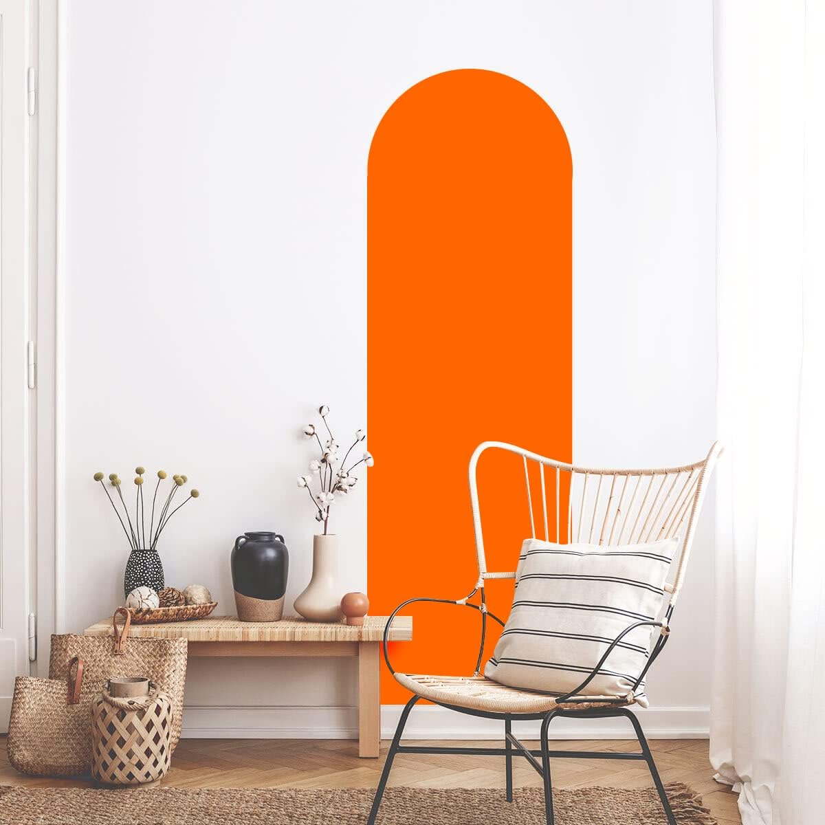 Arch Living Room Art Modern Simple Sticker | Large Bohemian Wall Sticker for Living Room Bedroom Decoration | L58 x H140 cm - Orange
