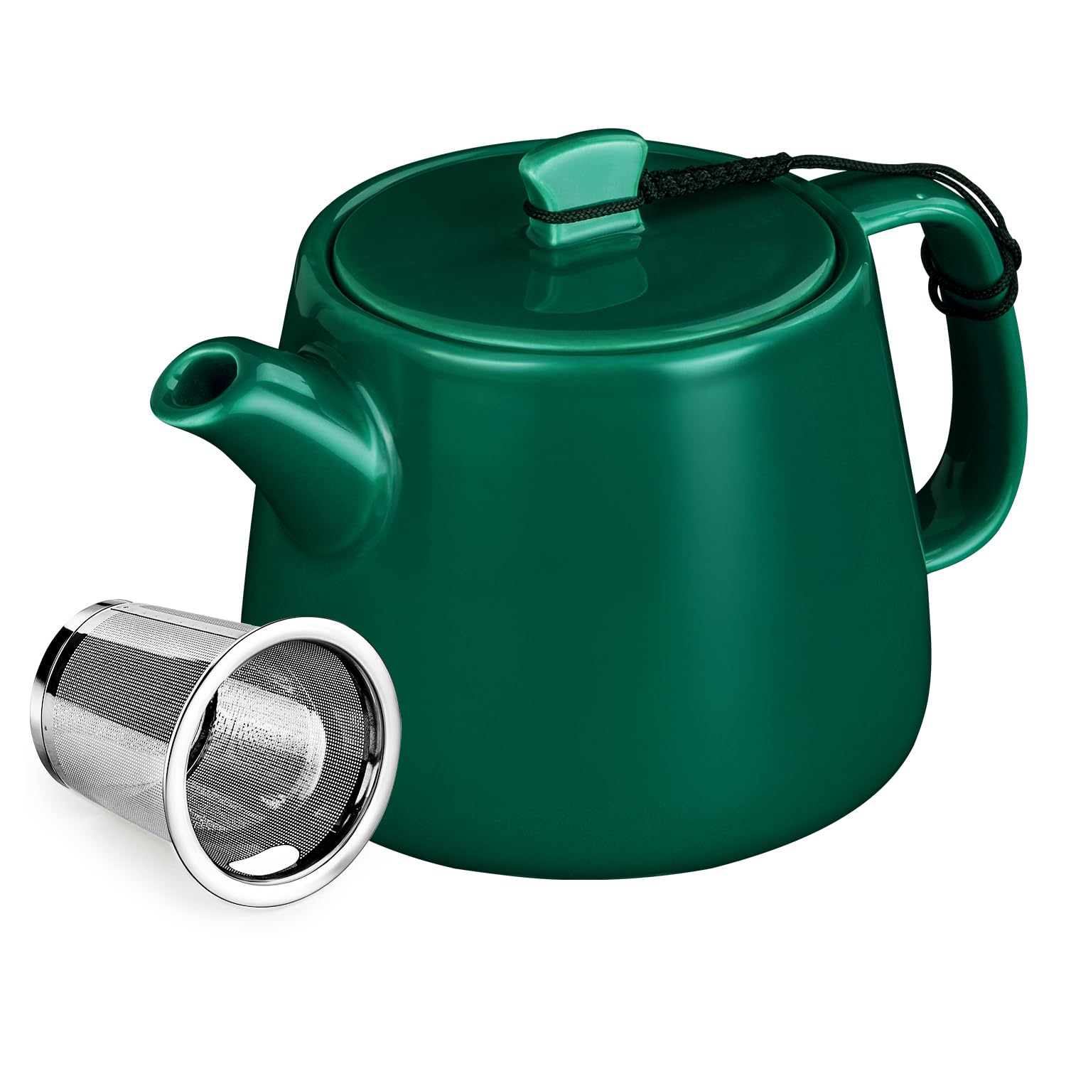 Brew To A Tea Stump Handmade Teapot with Removable Infuser-600ml Heat-Resistant Ceramic, Built-in Strainer for Loose Tea, Easy Pour & Stay-Cool Handle,Forest Green
