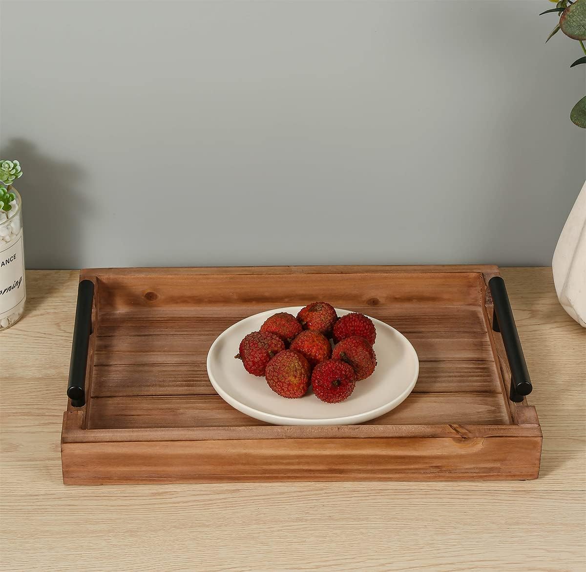 Coffee Table Tray Decorative Nested Vintage Wood Serving Tray Set for Eating, Breakfast, Party, Kitchen, Ottoman,Tea Coffee Table Large Ottoman Trays (Wood, 2pc) - Image 8