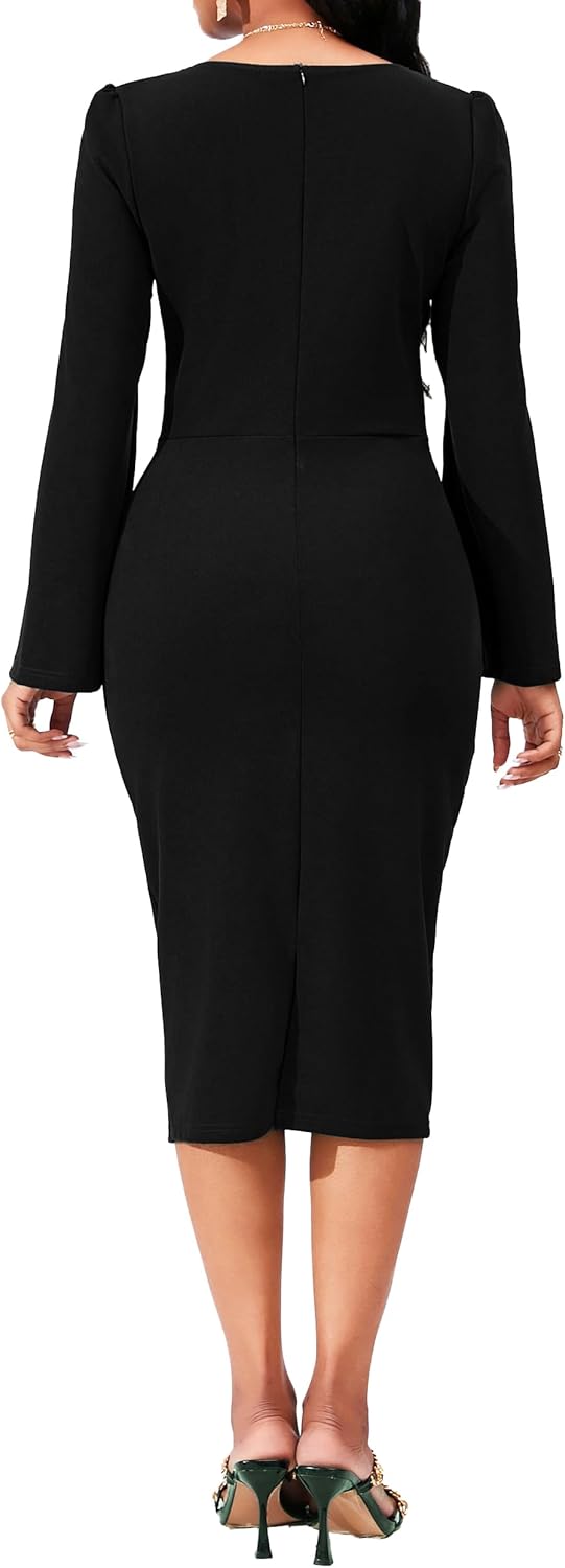 Elegant Dresses for Women Sexy Church Long Ruffles Sleeve Business Pencil Vintage Peplum Dress Wear to Work - Image 7