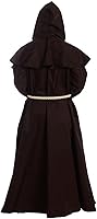 Vista 12 de GOLDSTITCH - Disfraz de monje renacentista con capucha, fraile, disfraz medieval para hacer cosplay Negro