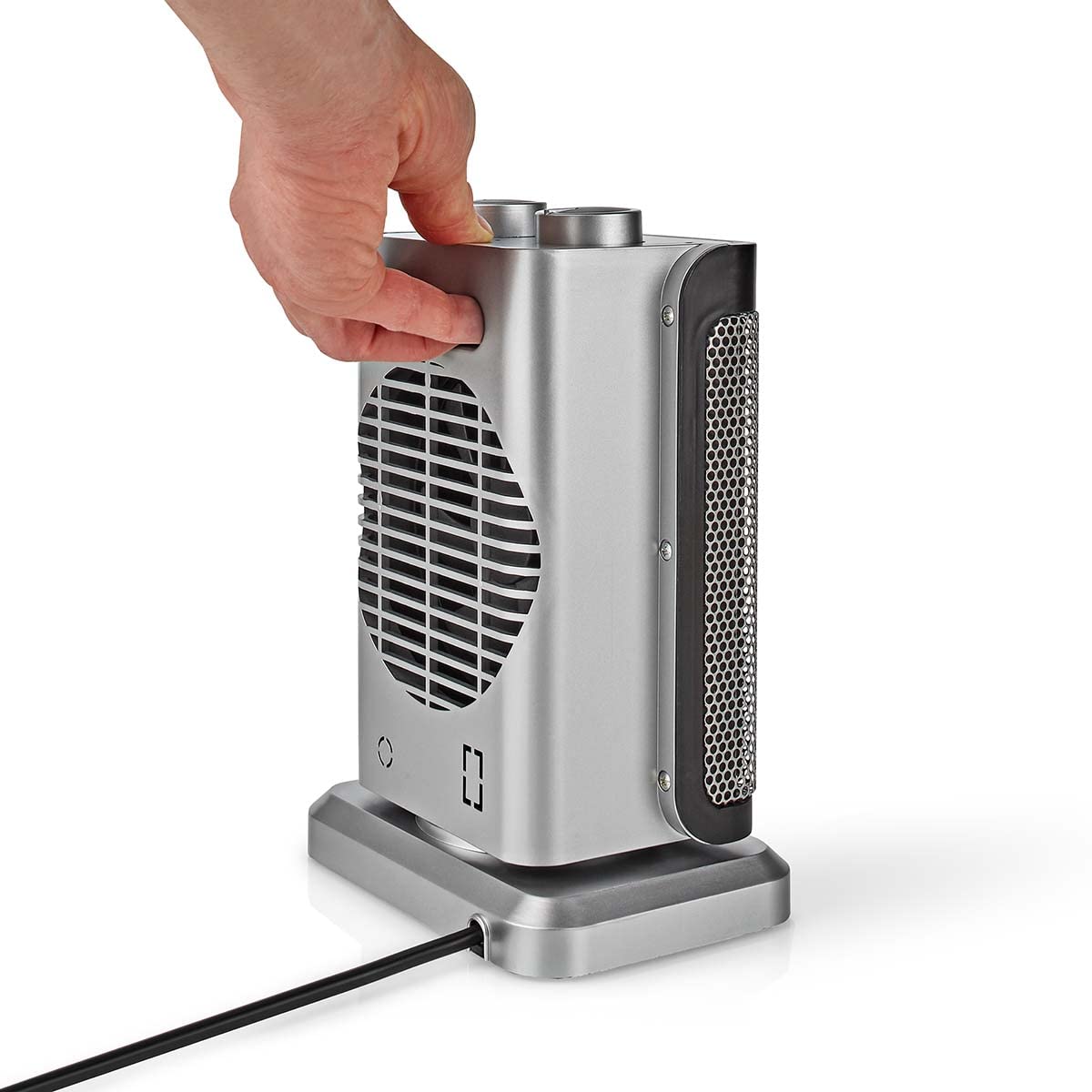 Nedis HTFA17GY ceramiczny termowentylator PTC, 1000/1500 W, 2 tryby ogrzewania, regulowany termostat, automatycznie obrotowy, ochrona przed przegrzaniem, ochrona przed potknięciem