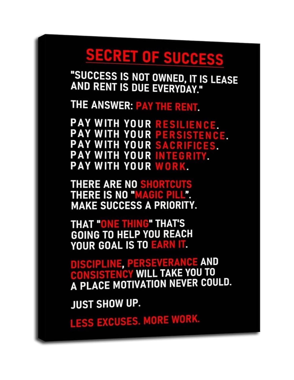 Daily Success Affirmations Poster, Mindset Motivational Canvas Art, Frameless Wall Print for Bedroom Office Encouragement​(Framed,12x18inch(30x45cm))