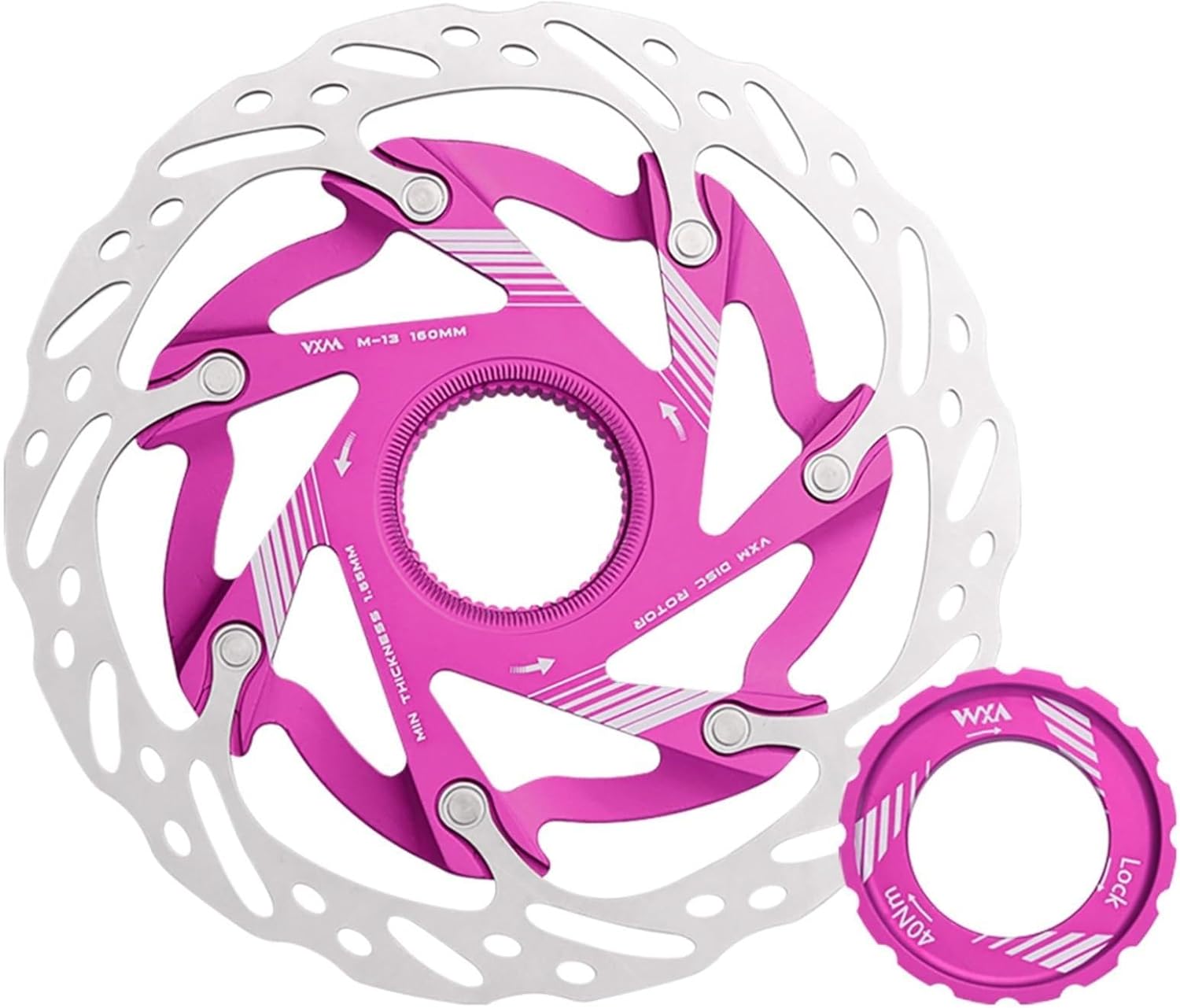 Compatible for VXM Center Lock Disc Brake Rotor CNC Aluminum Alloy 140mm 160mm MTB Road Bike Rotors(160mm Pink)