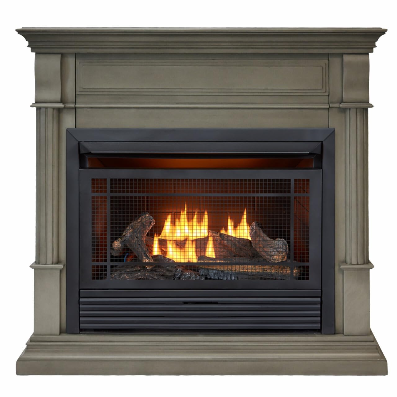 Duluth Forge Dual Fuel Ventless Gas Fireplace System with Mantle, Thermostat Control, 5 Fire Logs, Use with Natural Gas or Liquid Propane, 26000 BTU, Heats up to 1350 Sq. Ft., Slate Gray Finish