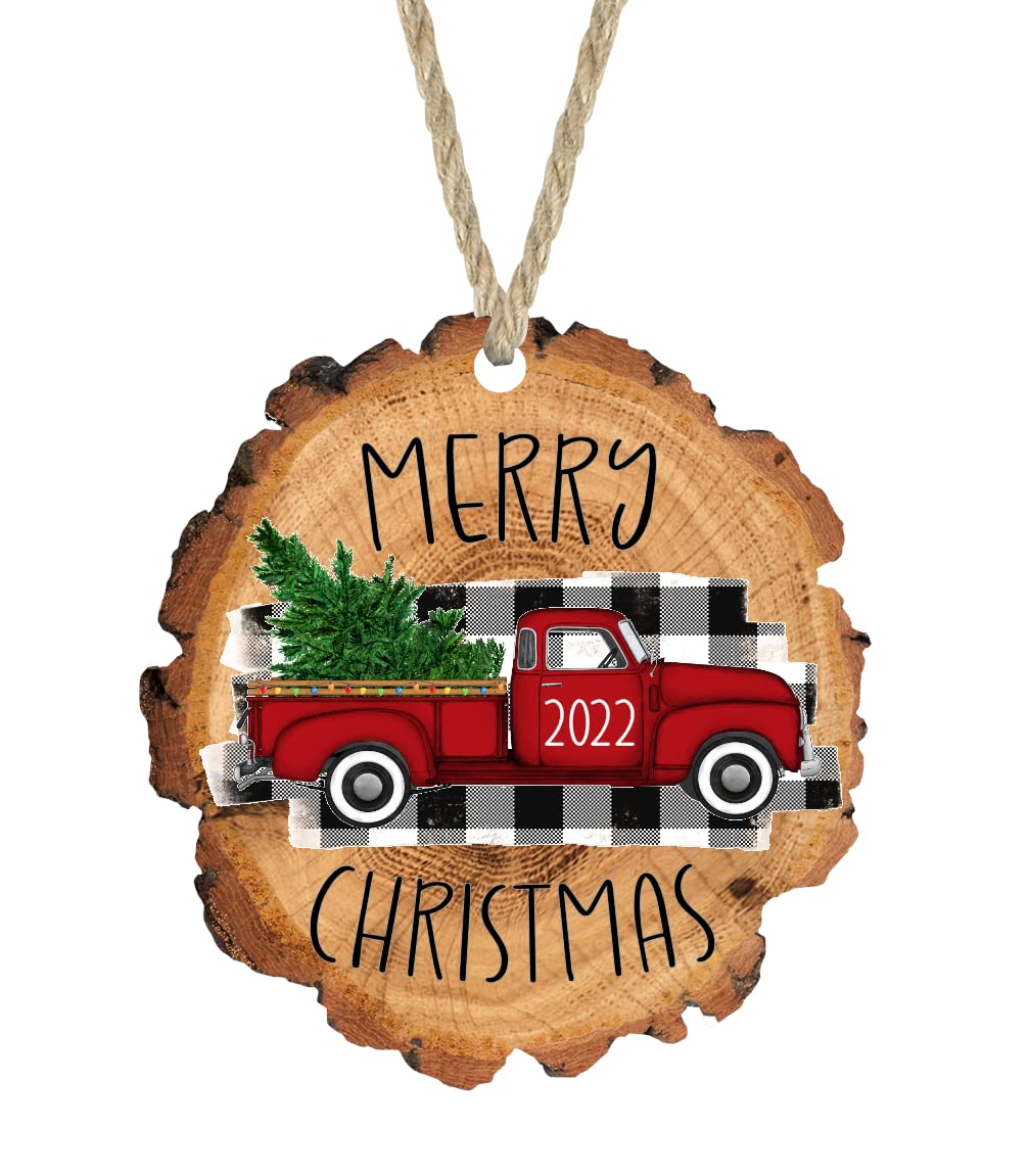 Christmas For All Pickup 2022 Amazon.com: Christmas Ornament Merry Christmas 2022 Red Vintage Truck -  Faux Wood Slice Ornament : Handmade Products