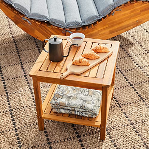 Cucunu 18X18 Inch Wooden Outdoor Side Table In Acacia Wood With Extra Storage I Small Patio End Table For Garden thumb #8