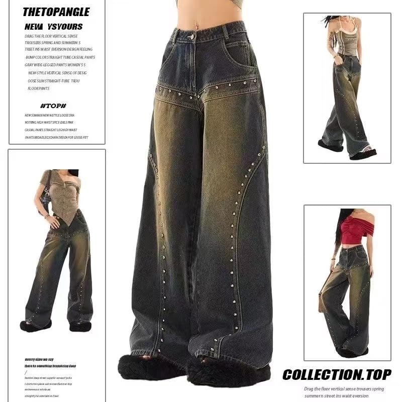 Y2k Grunge American Vintage Patchwork Wide Leg Jeans Hip Hop Casual Baggy Trendy High Waist Loose Streetwear2