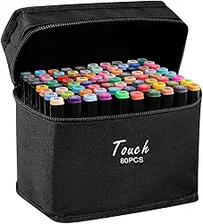 Kit 80 Canetas Ponta Dupla Profissionais Touch + Livro de Colorir | Marcadores Coloridos com Estojo para Desenho e Lettering