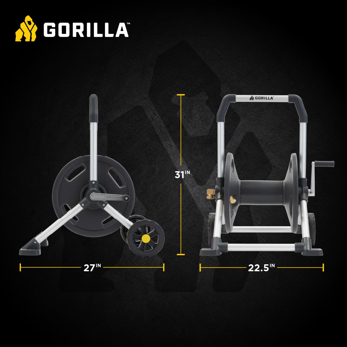 Gorilla - Carrete de manguera vertical de aluminio cero óxido de 200 pies