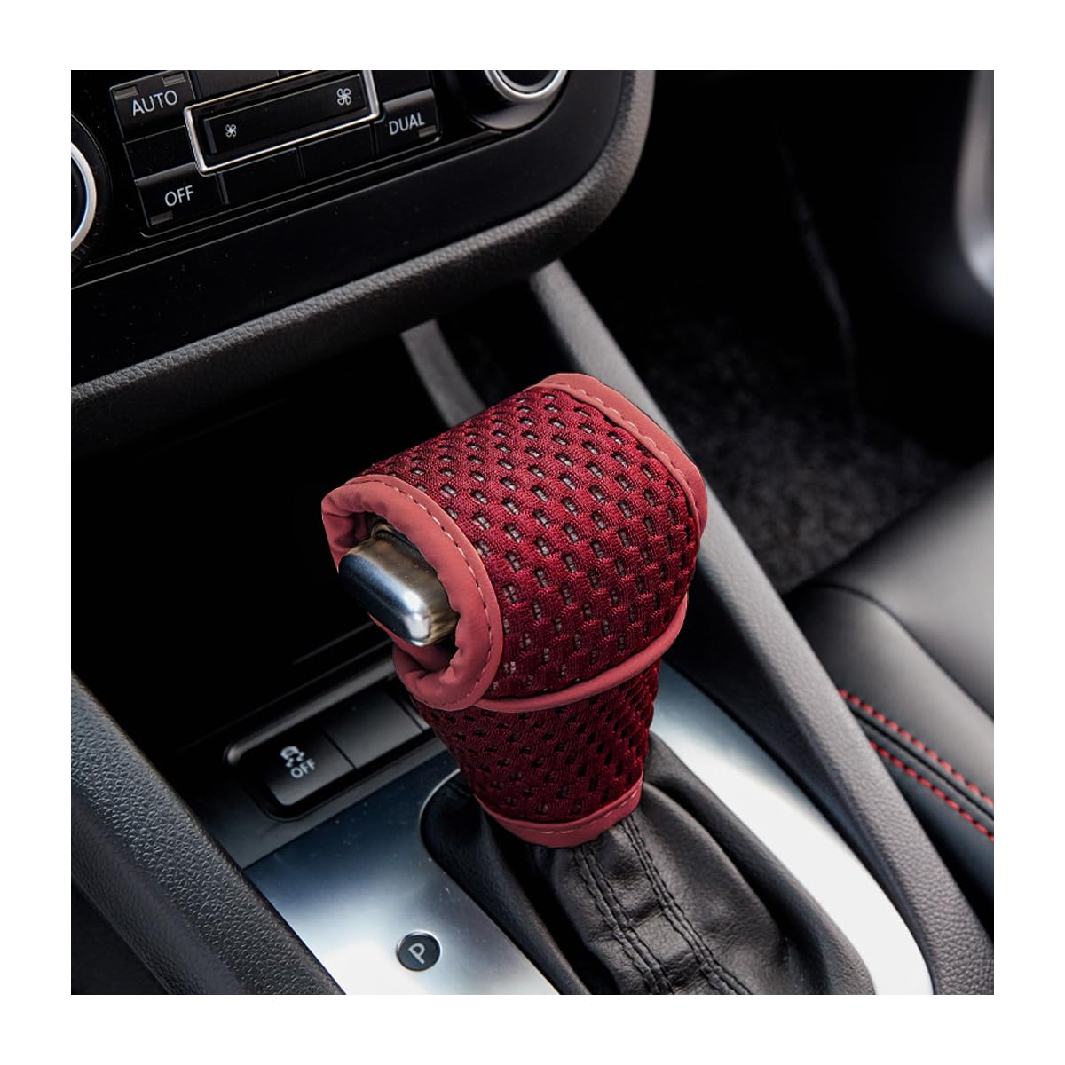 AUCELI Car Gear Shift Knob Cover, Automotive Manual Stick Shifting Handle Gear Shift Knob Protector, Vehicle Decoration Accessories for Man Woman, Universal for SUV, Truck, RV and More (Black/Red