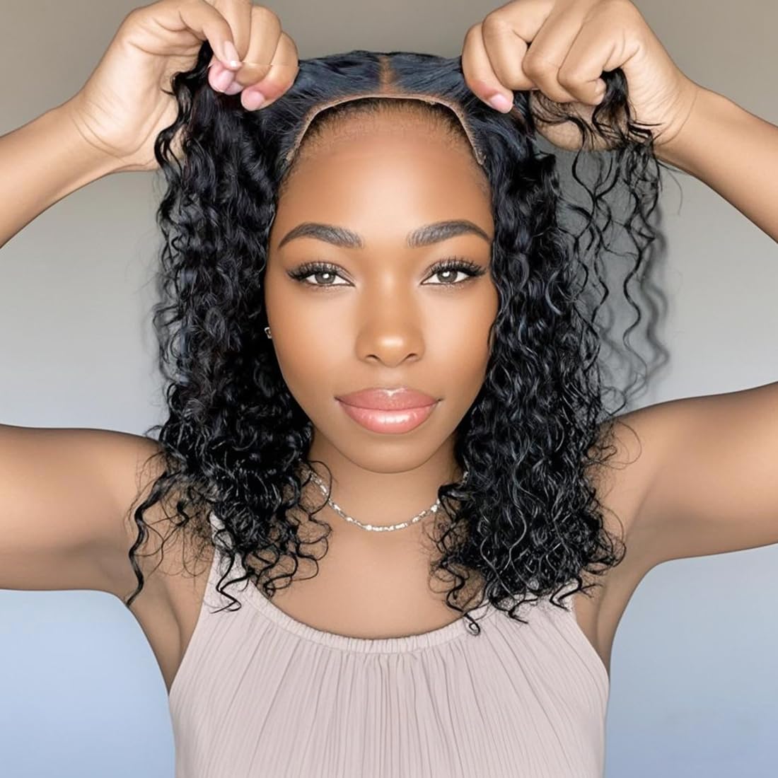 Glueless Wig Human Hair 16 Inch Wear and Go Glueless Bob Wig Human Hair 5x5 HD Transparent Lace Front Wigs Human Hair Curly Bob Wigs For Women Human Hair 180% Density