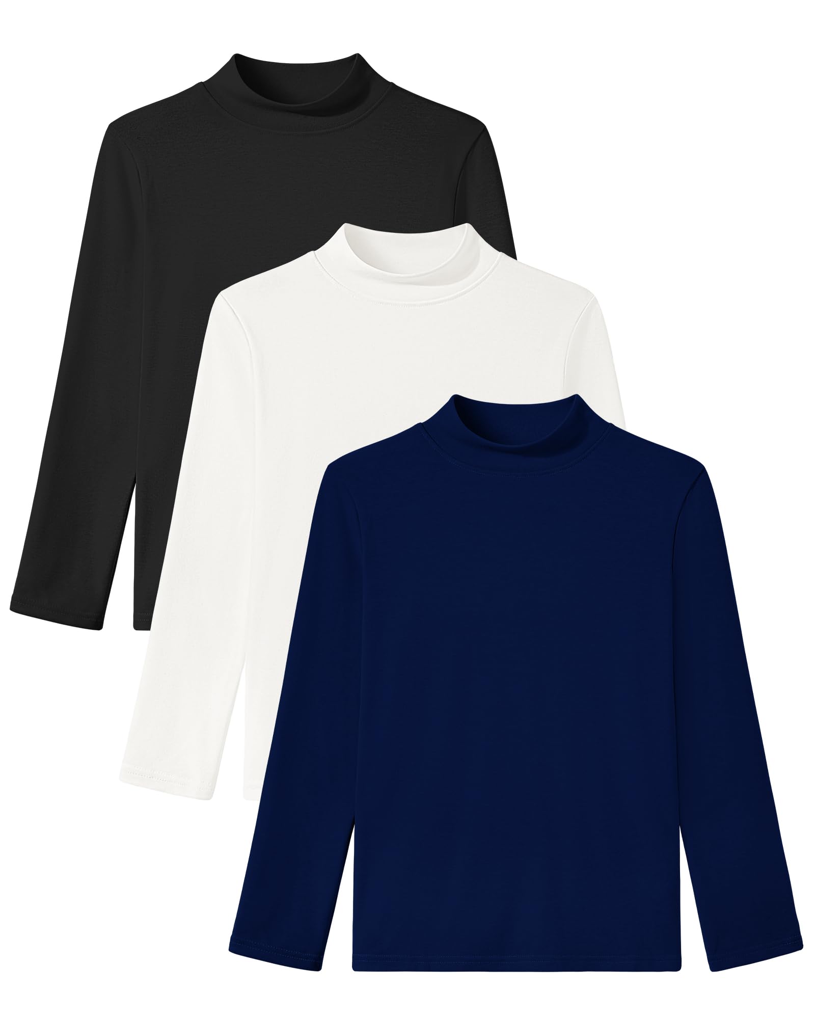 Auranso 3 Pack Boys Turtleneck Long Sleeve Shirts Girls Kids Warm Tops