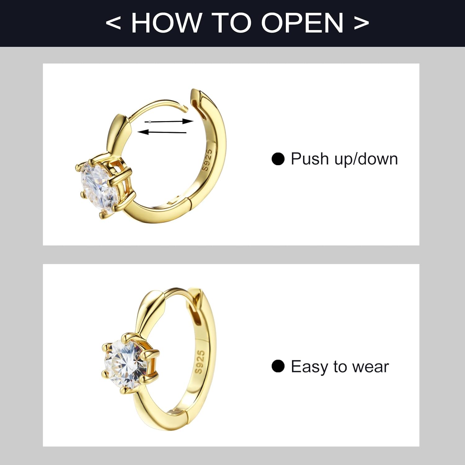 BREN Moissanite Earrings for Women Men, 925 Sterling Silver Huggie 18K Gold or White Gold Plated Earrings Studs with 0.5/1CT VVSI Quality D Color Round Cut, Lab Created Moissanite - Image 3