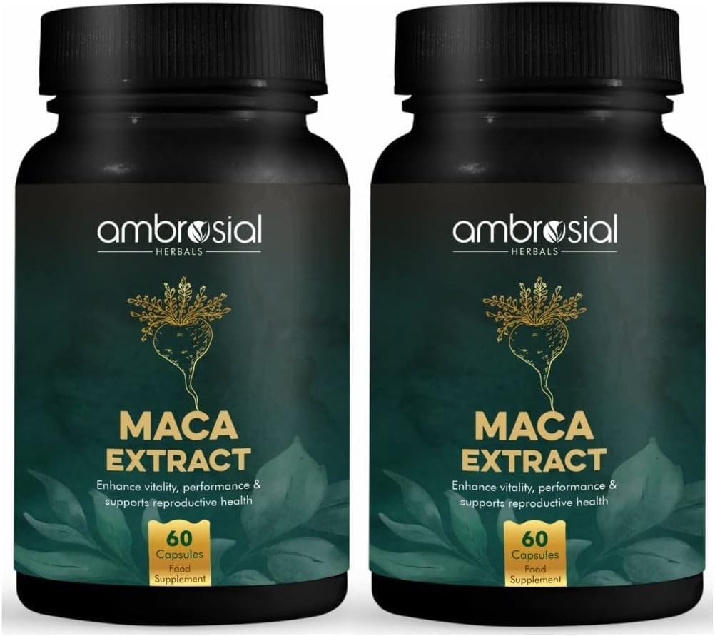 Ambrosial Maca Root Capsules for Women & Men – High Strength 500 Maca mg per Capsule, Supports Stamina & Energy – Natural Maca Root High Strength (Pack of 2-120 Capsules)