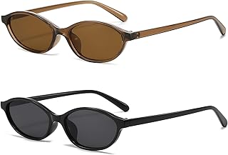 LJCZKA Retro Oval Cat Eye Sunglasses for Women 90s Trendy Small Frame Sunnies Vintage Cateye y2k Shades UV400 Protection