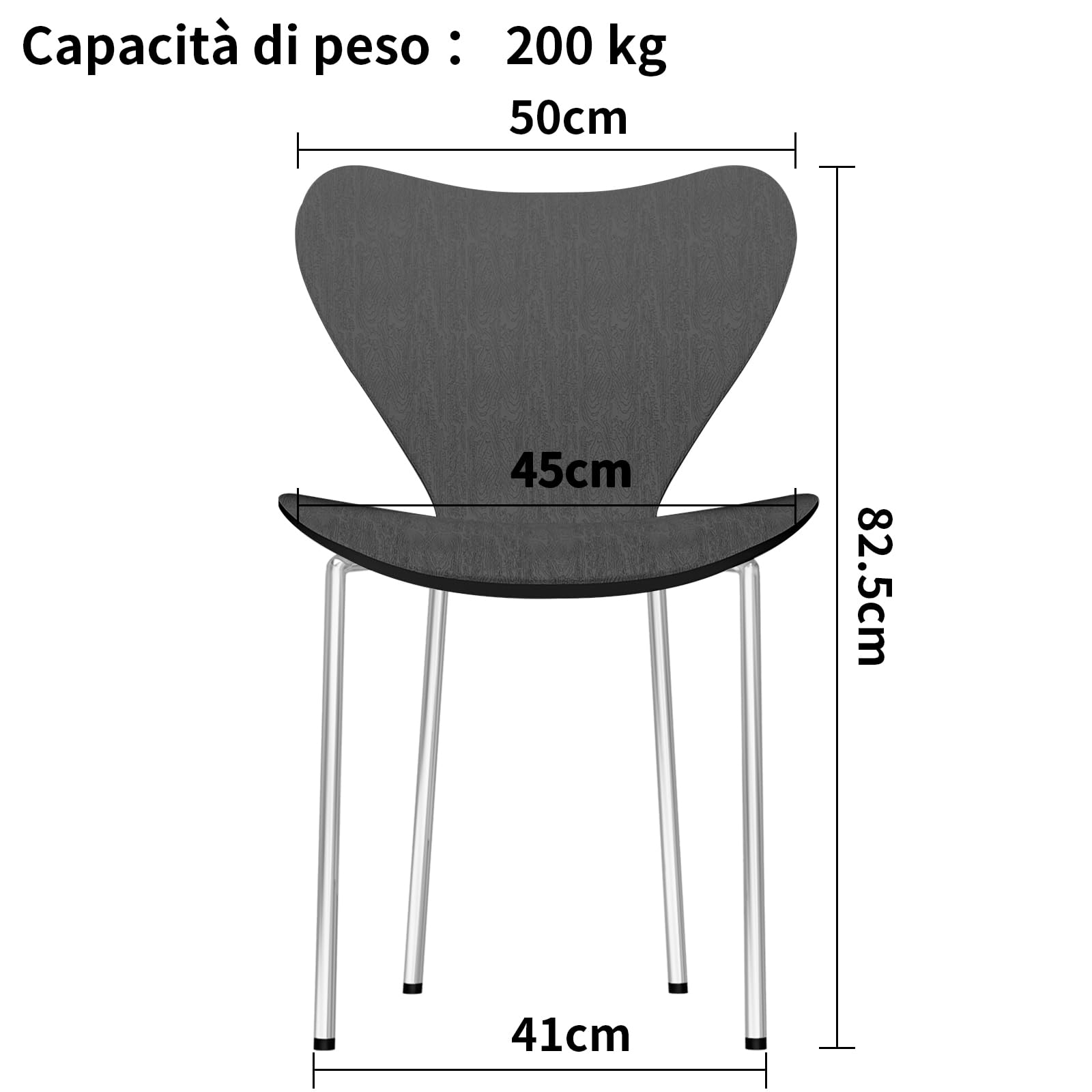 PIPIPOXER Set di 4 Sedie per Sala, sedie plastica, Sedie Cucina in Polipropilene e Robuste Gambe in Metallo, per Sala da Pranzo, Soggiorno, Cucina, Giardino,Nero