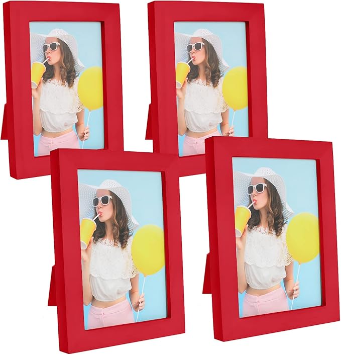 4x6 Picture Frames Set of 2, Red Solid Wood Photo Frames