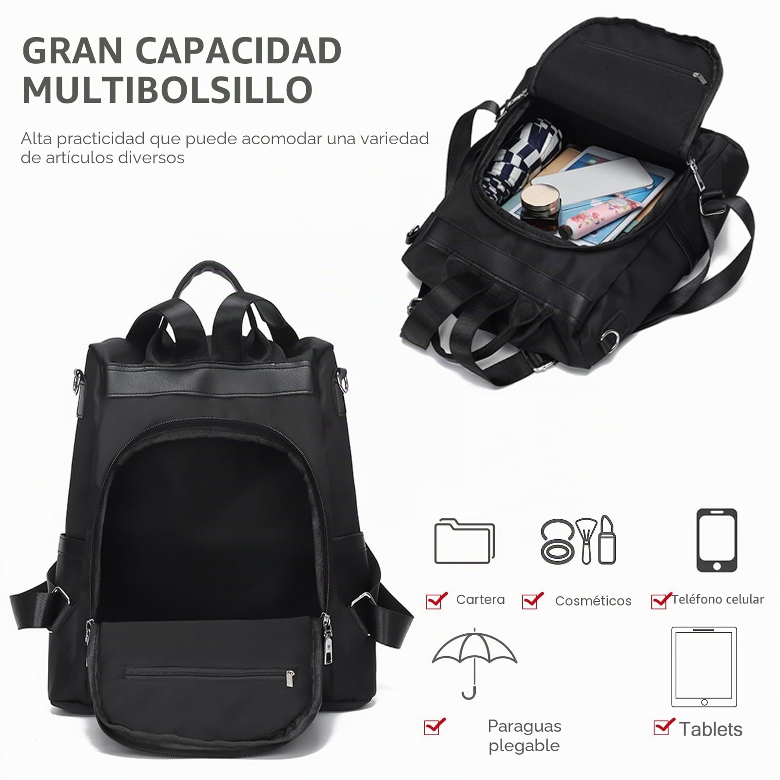 NICOLE & DORIS Bolsos Mochilas Mujer Antirrobo Mochila Casual Bolso Bandolera Mochila Gran Capacidad Mochila de Nylon para Viaje Escuela Compras y Trabajo Morado