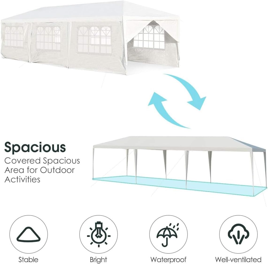 Outdoor Gazebo Canopy Wedding Party Tent Camping Shelter Commercial Instant Shelter Waterproof Tent with Removable Side Walls (10'x30' Eight Sides)