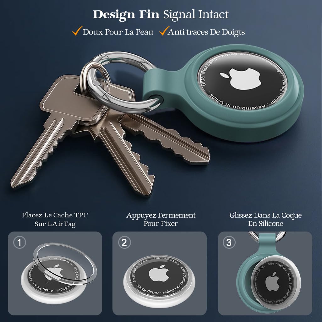 Étuis pour Apple AirTag Porte Clé - Coque de Protection IP67 Étanche, Antichoc et Anti-Rayures pour AirTag Support, Animaux, Bagages (Lot de 4)
