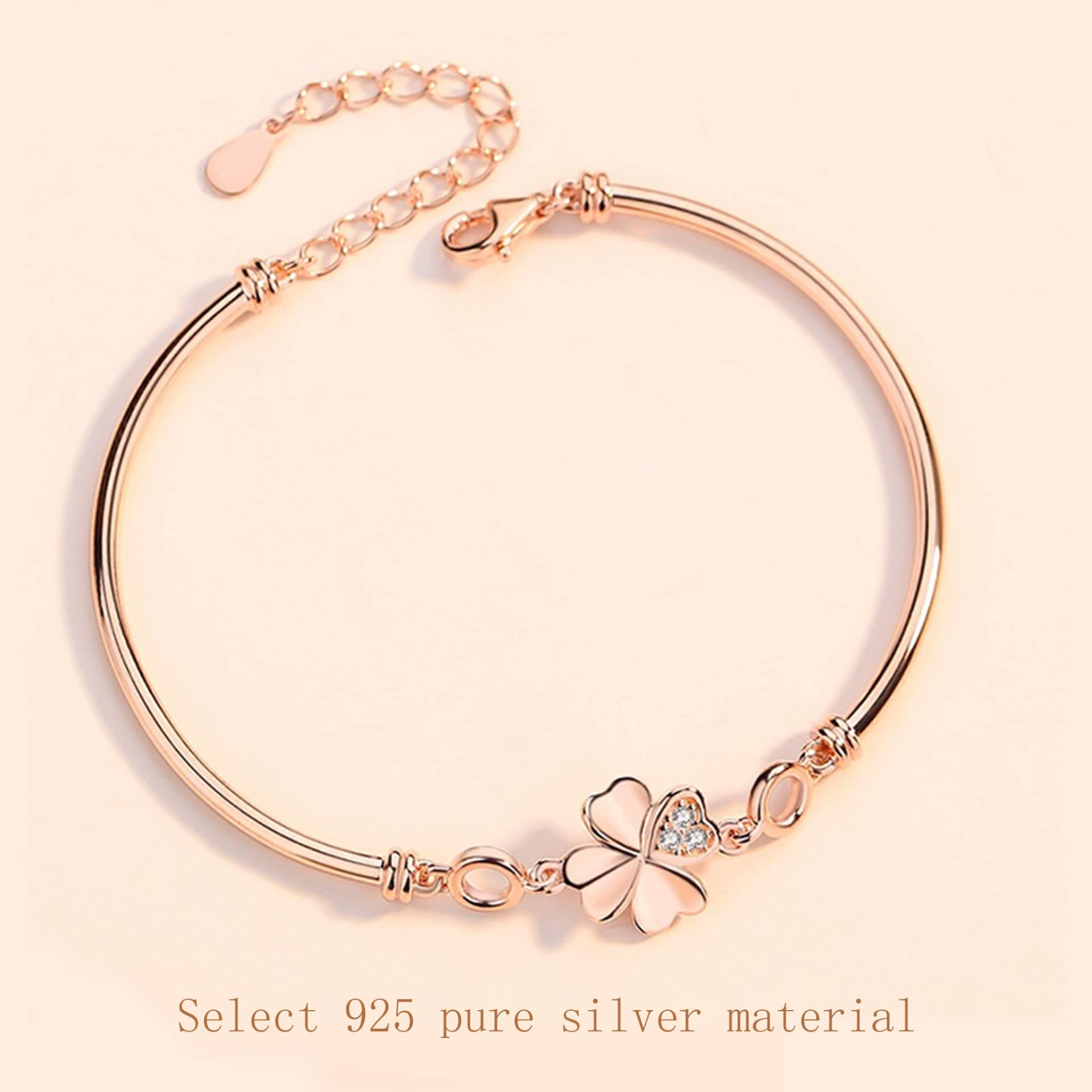 Frauen Mädchen Armband 925, einfache, Aber Elegante, glückliche Vier-Blatt-Klee-Armreifen, einstellbare Handverbindung, Kettenerweiterung