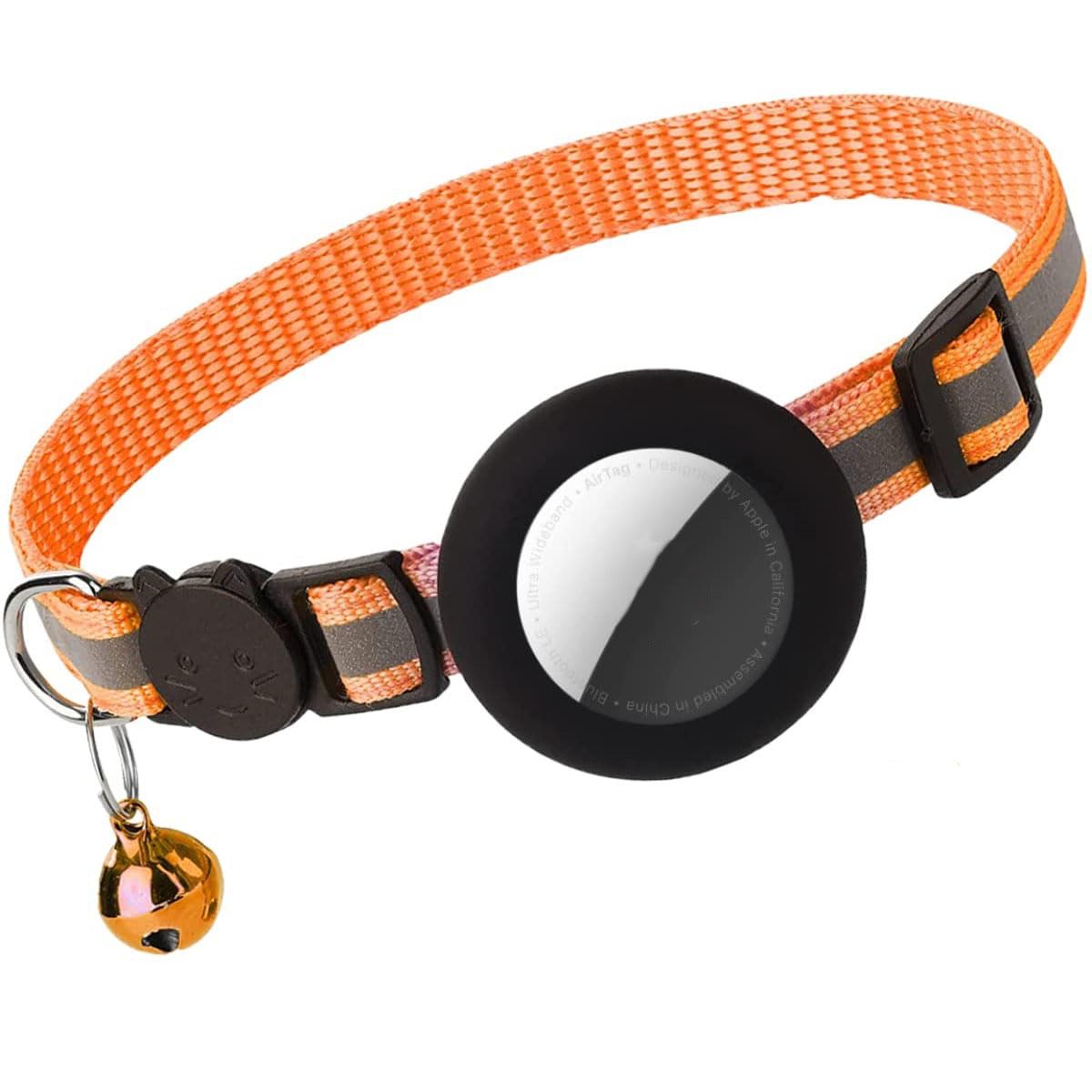 Airtag Cat Collar, Air tag Cat Collar with Bell and Safety Buckle in 3/8" Width, Reflective Collar with Waterproof Airtag Holder Compatible with Apple Airtag for Cat Dog Kitten Puppy (Orange) — image 1