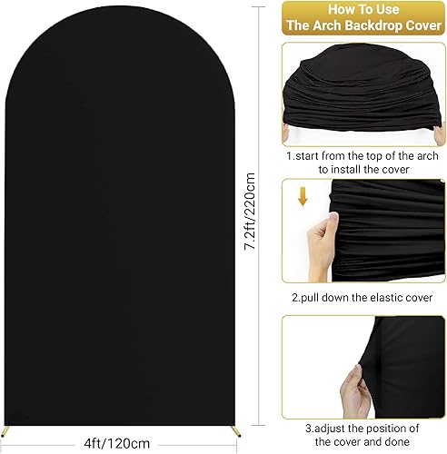 Miniatura 3 de OldPAPA Spandex Fitted Wedding Arch Cover 7.2FT Pink Arch Backdrop Cover, Round Top Chiara Backdrop Stand Covers for Wedding Birthday Party Baby