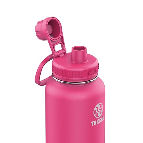 Miniatura 2 de Takeya CP Signature Pickleball - Botella de agua aislada de acero inoxidable con tapa de boquilla deportiva, 40 onzas, color rosa