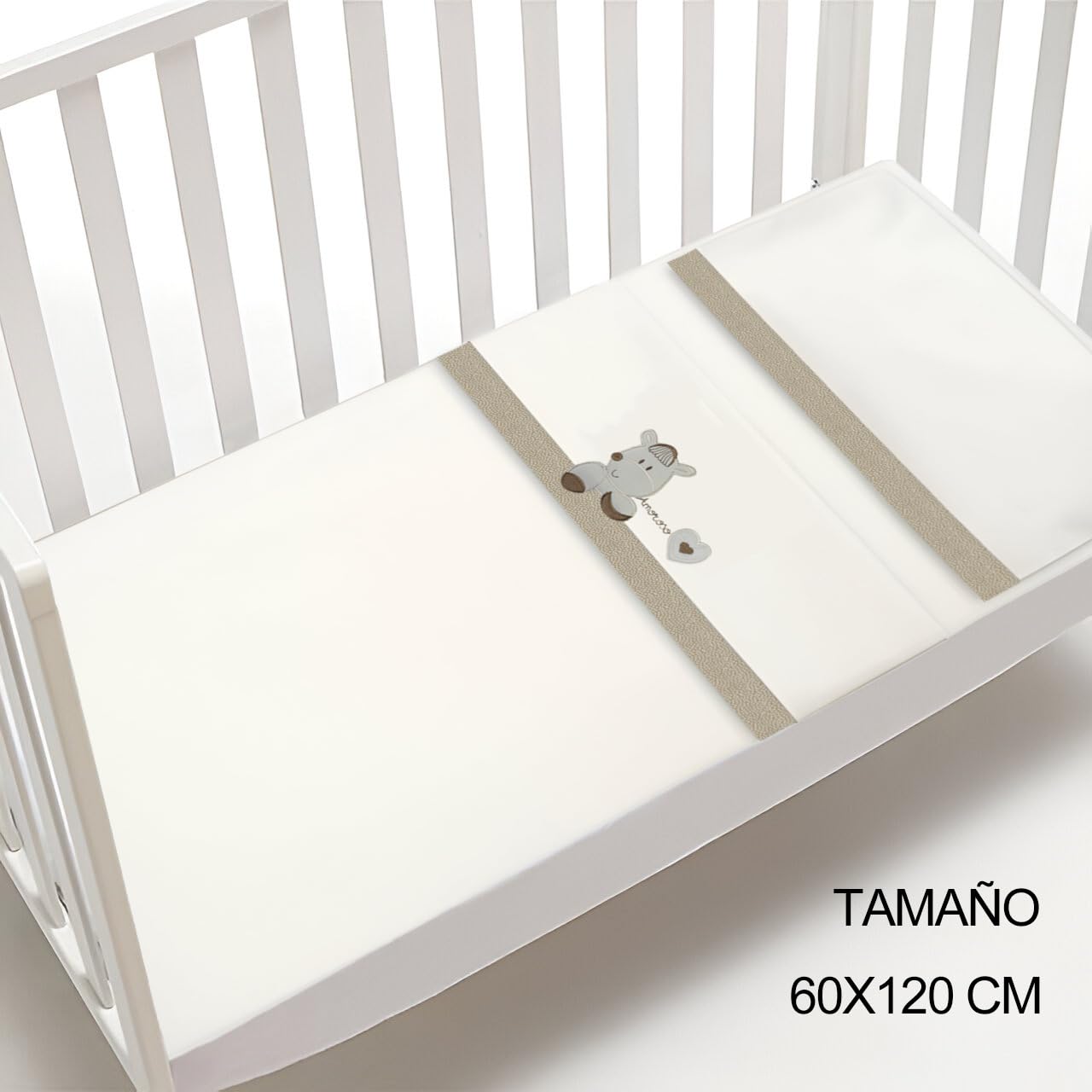 Various Juego de Sabana para Cuna 60x120cm (3 Piezas: Bajera, encimera y Funda de Almohada) de Algodon 100% Fabricado en España Modelo 03302 (Beige)